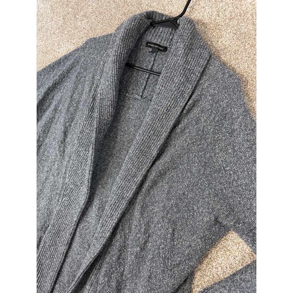 Banana Republic Gray Marled Shawl Collar Cardigan Faux Leather Trim Womens L